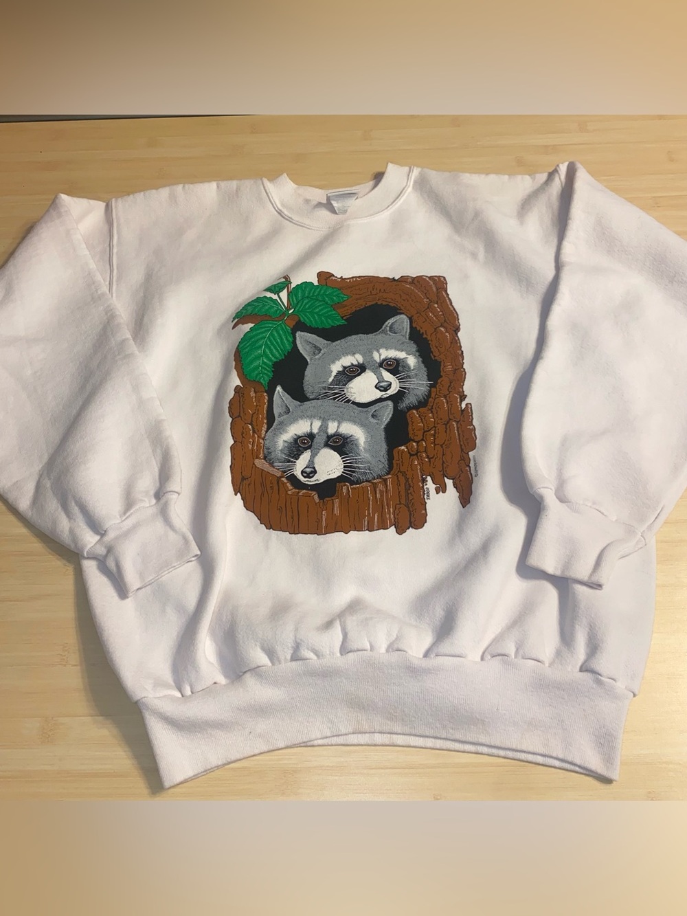 Vintage Raccoons Nature Tree Heavyweight Tabor Art Sweatshirt Large Stained